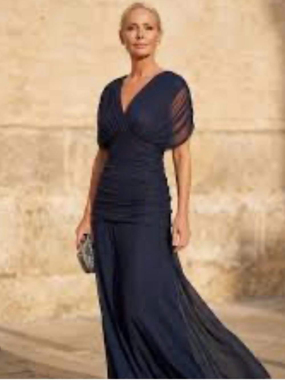 Classic Navy V-Neck Maxi Evening Gown